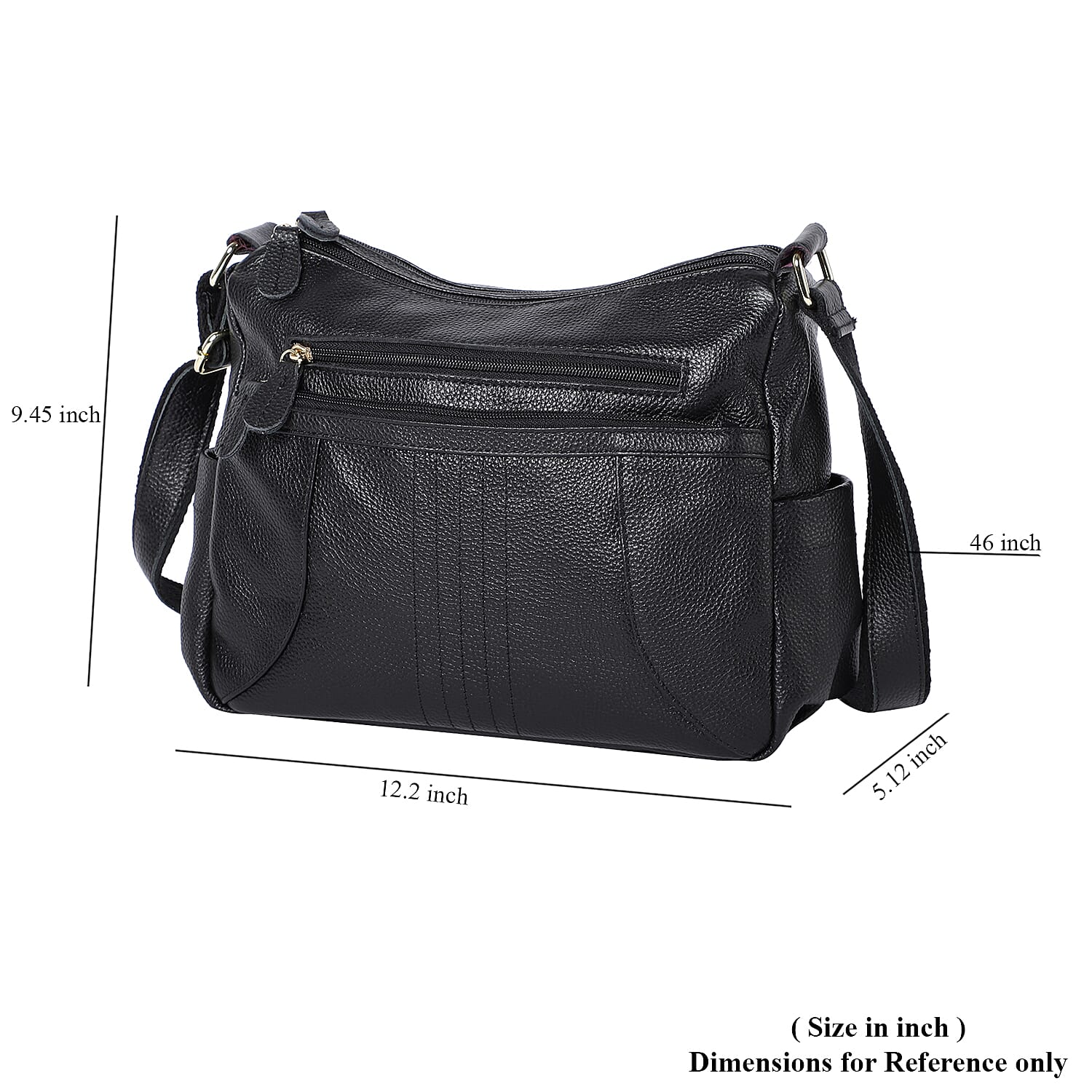 Black Color Durable Genuine Leather Crossbody Bag with Shoulder Strap