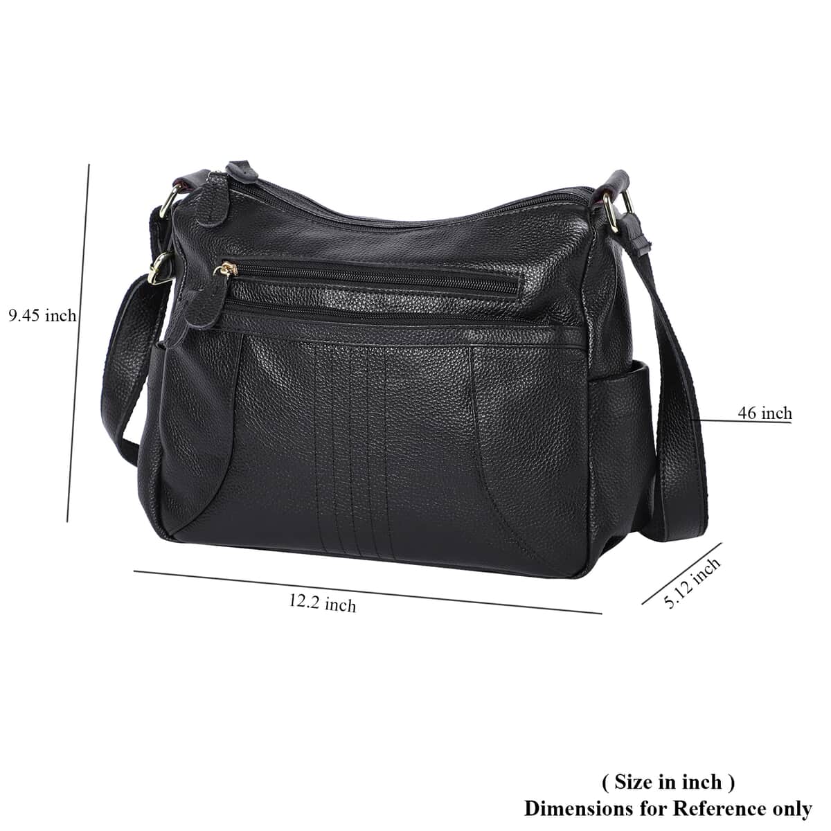 Black Color Durable Genuine Leather Crossbody Bag with Shoulder Strap image number 4