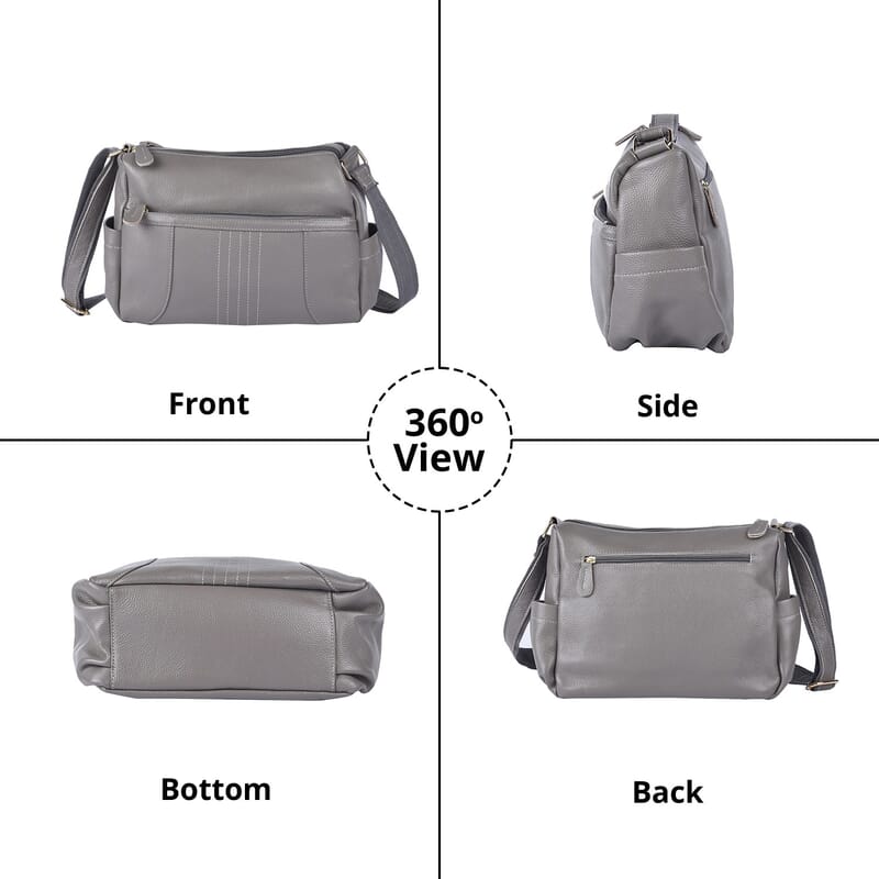 Gray Color Durable Genuine Leather Crossbody Bag with Shoulder Strap