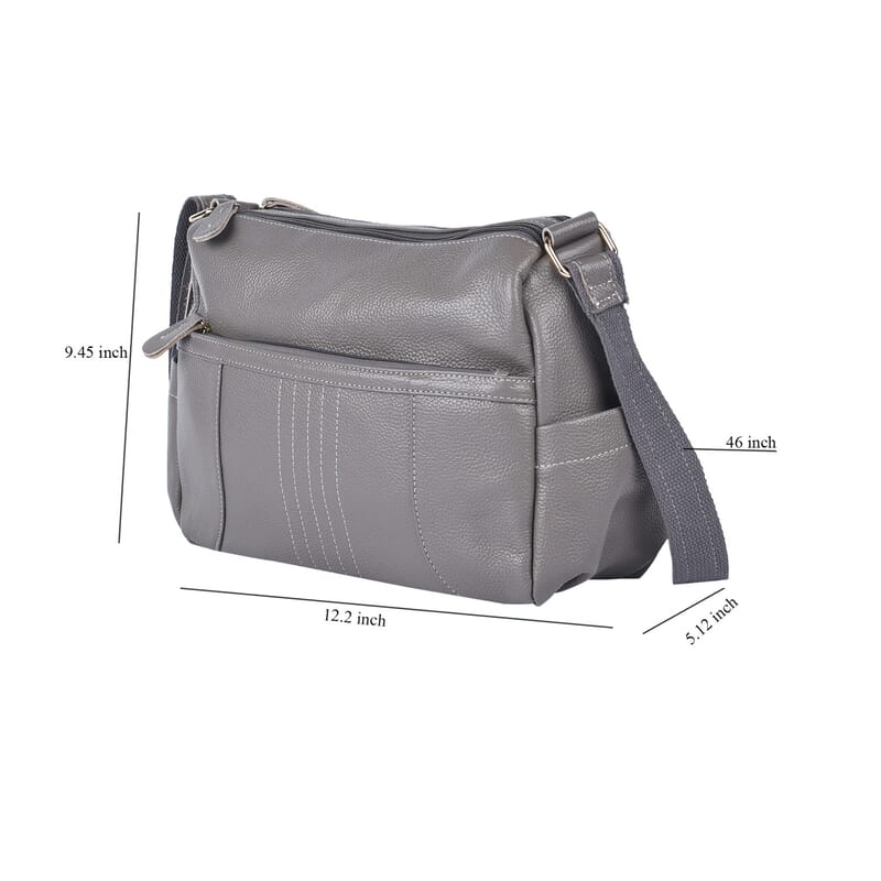 Gray Color Durable Genuine Leather Crossbody Bag with Shoulder Strap