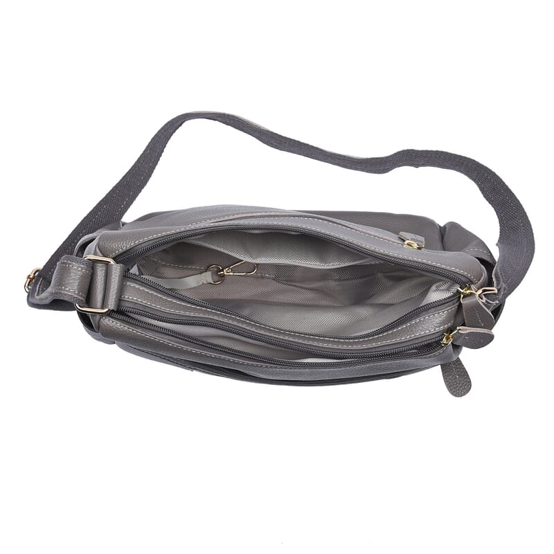 Gray Color Durable Genuine Leather Crossbody Bag with Shoulder Strap