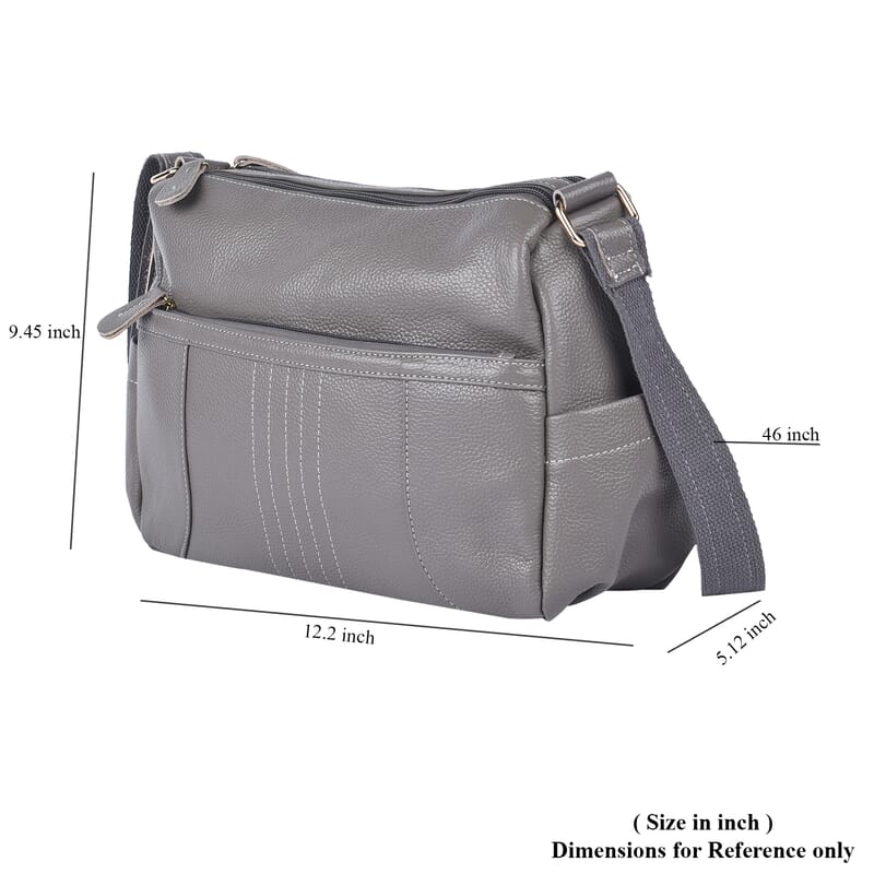 Gray Color Durable Genuine Leather Crossbody Bag with Shoulder Strap