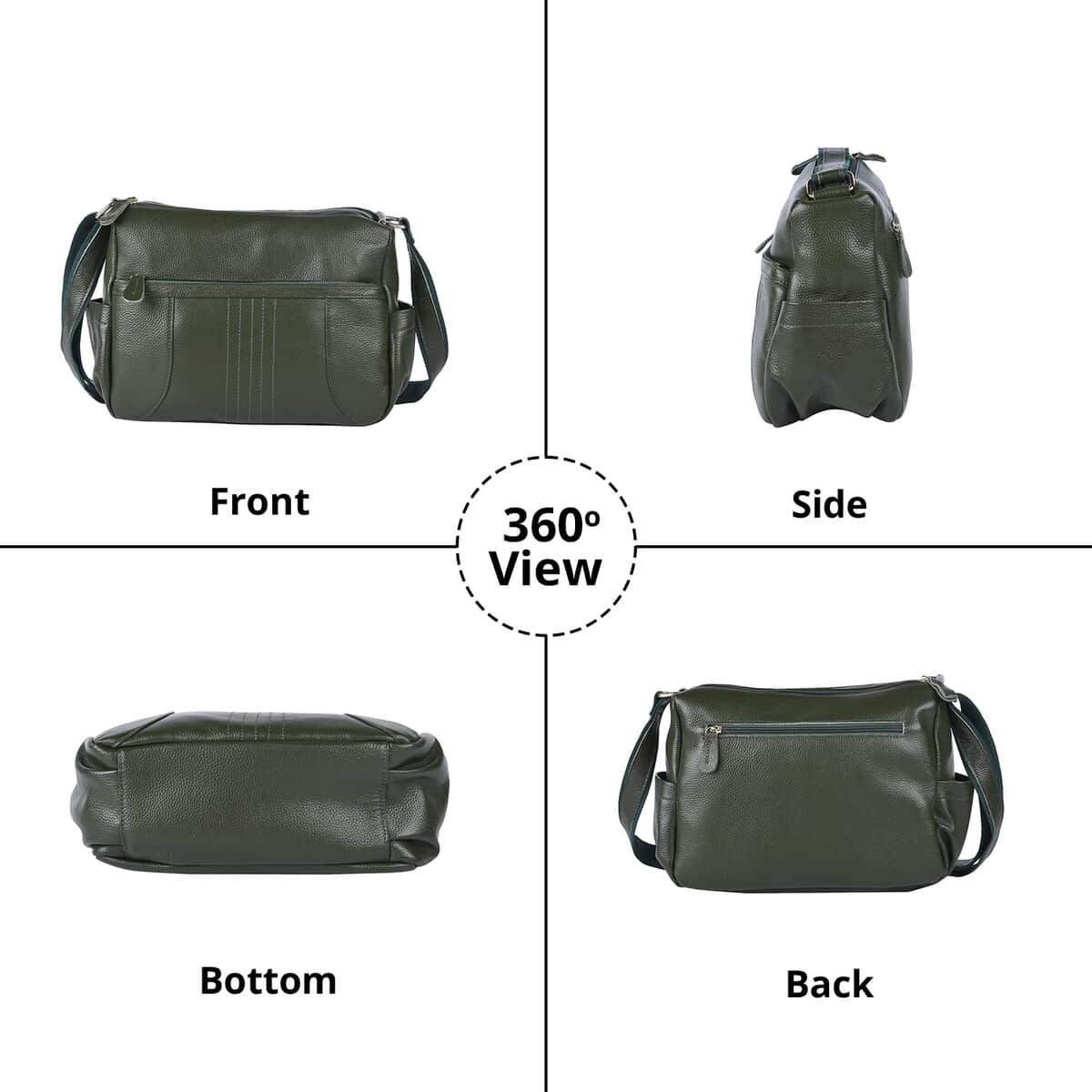 Dark Green Color Durable Genuine Leather Crossbody Bag with Shoulder Strap image number 2