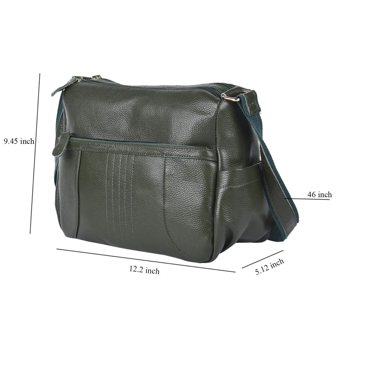 Dark Green Color Durable Genuine Leather Crossbody Bag with Shoulder Strap image number 3