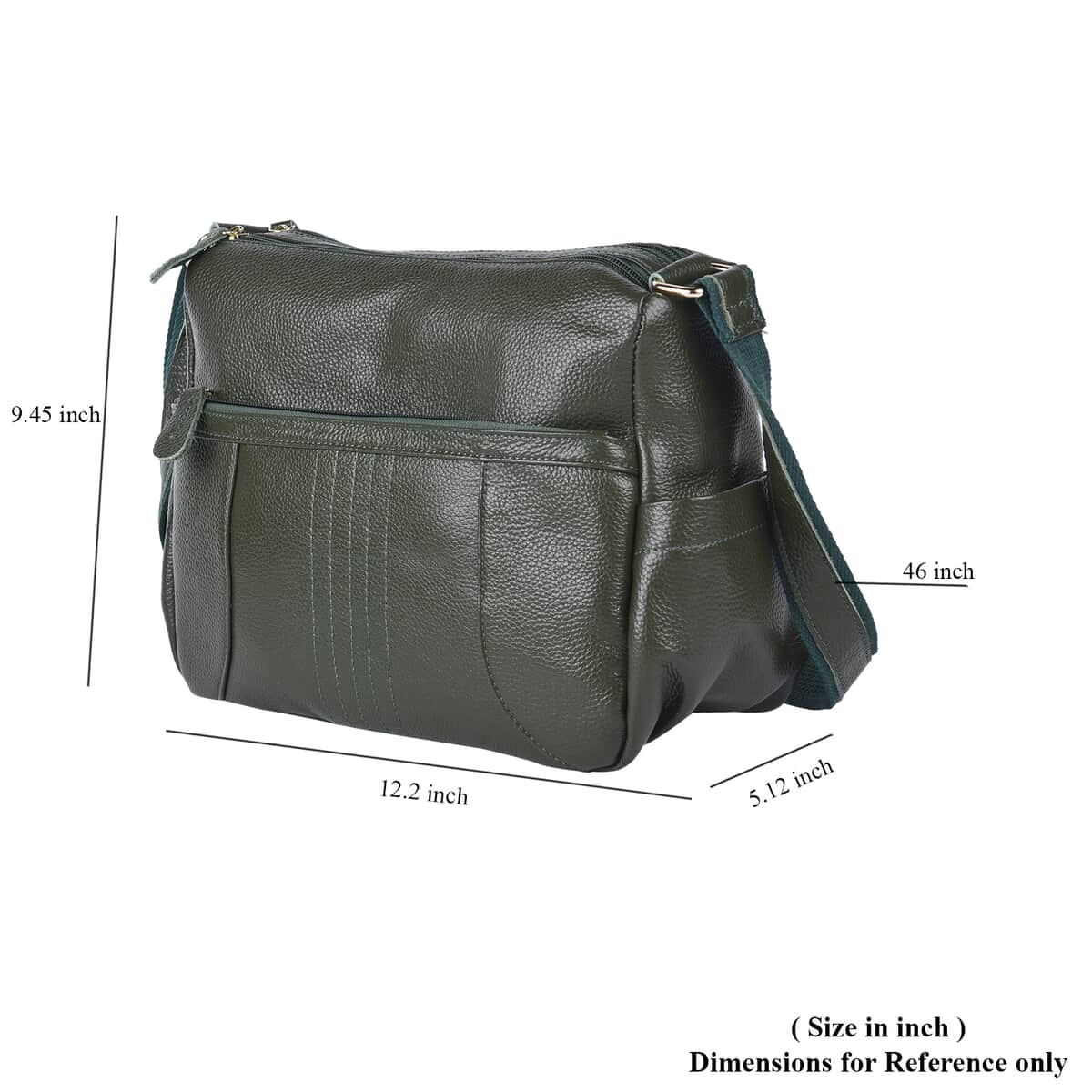 Dark Green Color Durable Genuine Leather Crossbody Bag with Shoulder Strap image number 6