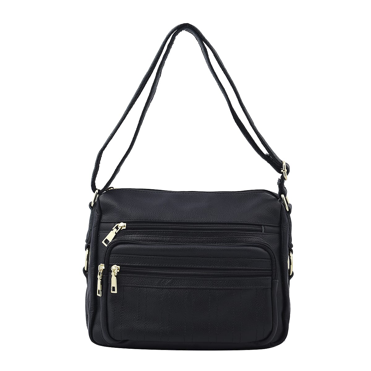 Black Color Multi Pocket Genunie Leather Crossbody Bag (11.02"x5.12"x9.05") with Shoulder Strap image number 0