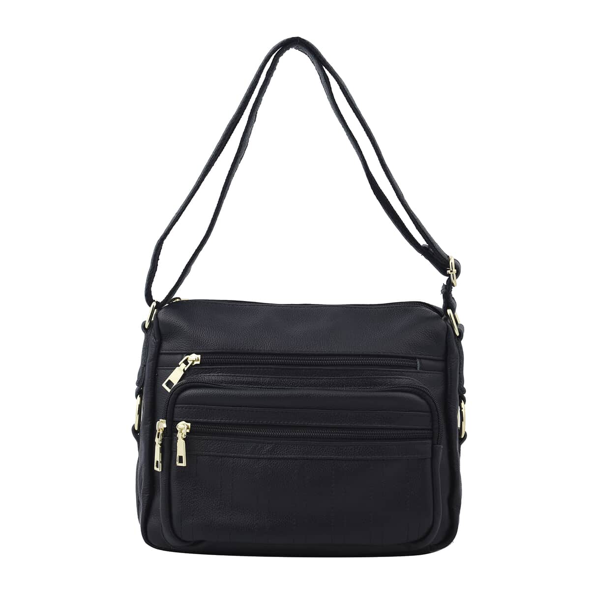 Black Color Multi Pocket Genuine Leather Crossbody Bag with Shoulder Strap image number 0