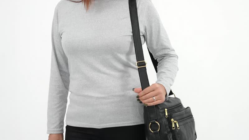 Black Color Multi Pocket Genunie Leather Crossbody Bag (11.02"x5.12"x9.05") with Shoulder Strap