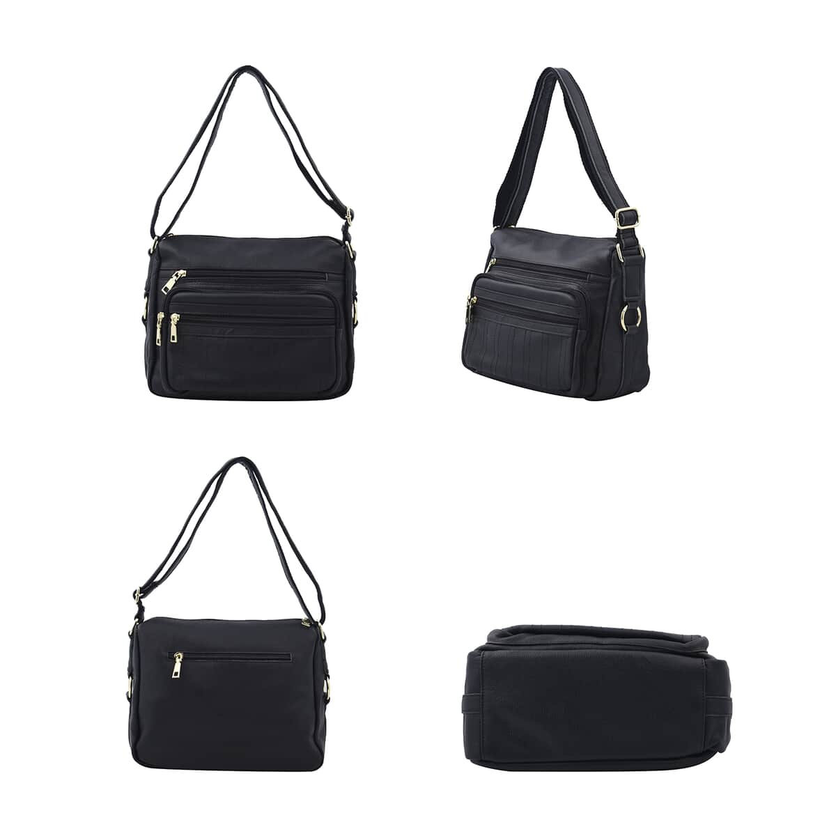 Black Color Multi Pocket Genuine Leather Crossbody Bag with Shoulder Strap image number 3