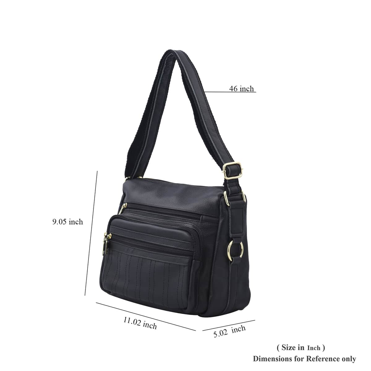 Black Color Multi Pocket Genuine Leather Crossbody Bag with Shoulder Strap image number 6