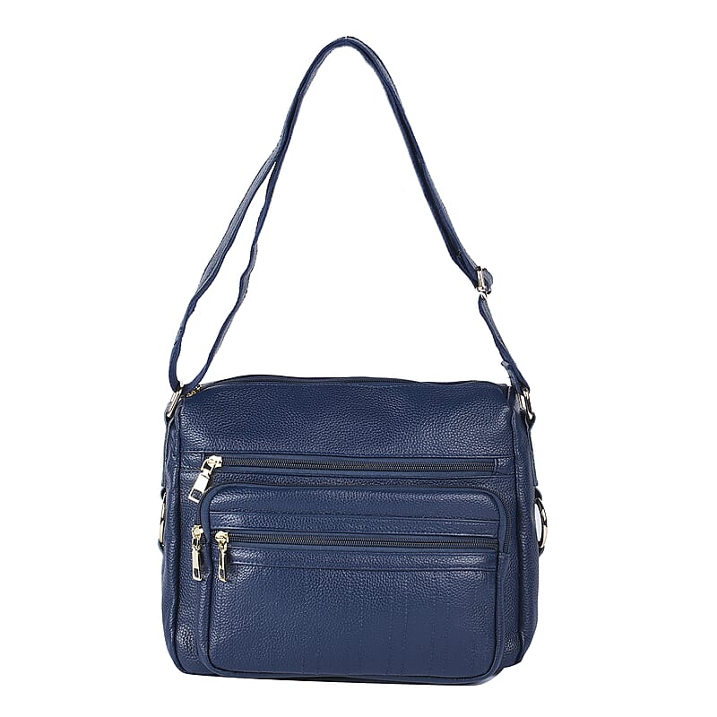 Navy Color Multi Pocket Genuine Leather Crossbody Bag with Shoulder Strap , Vintage Leather Crossbody Bag , Essential Minimalist Crossbody Bag , Utility Zipper Crossbody Bag