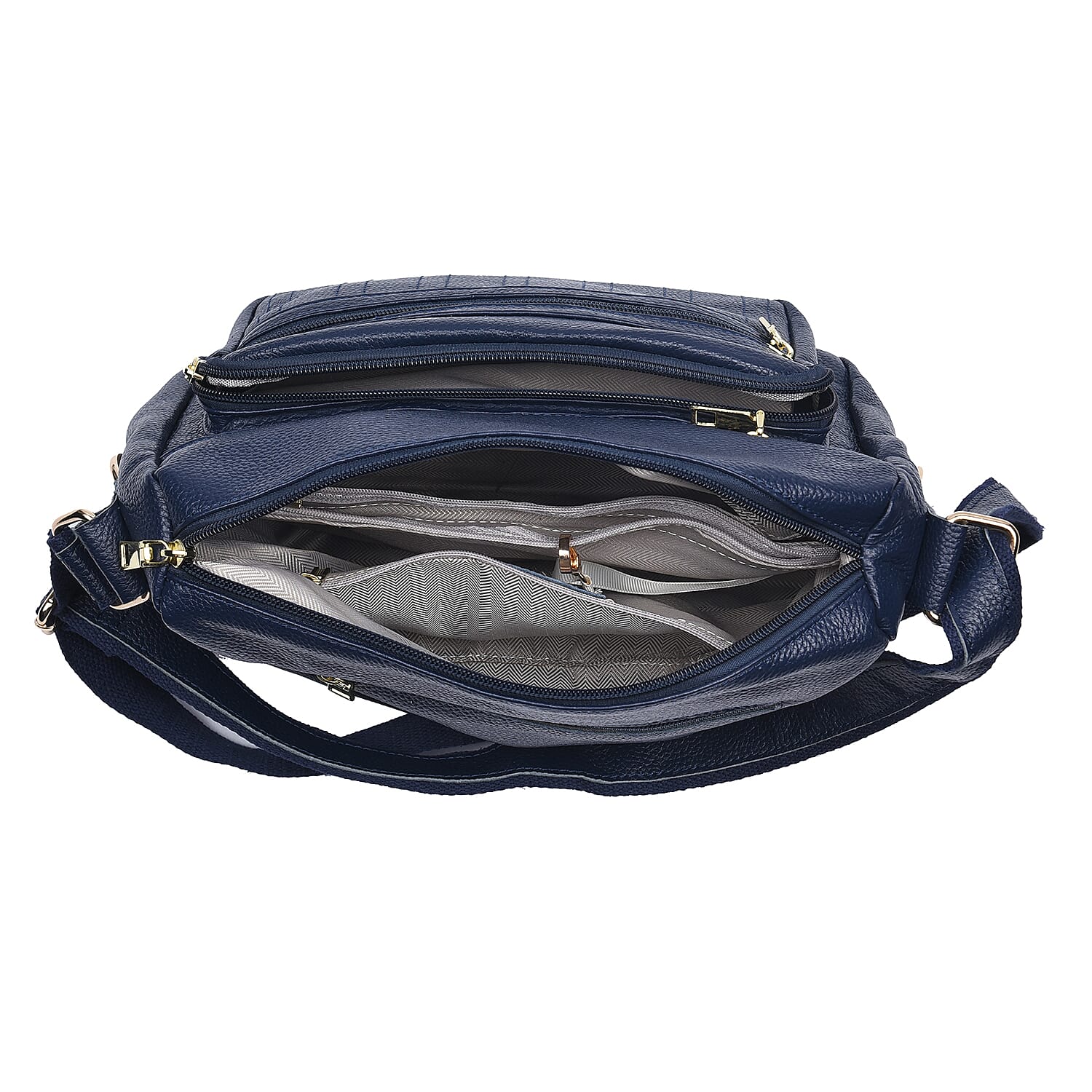 Navy Color Multi Pocket Genuine Leather Crossbody Bag with Shoulder Strap , Vintage Leather Crossbody Bag , Essential Minimalist Crossbody Bag , Utility Zipper Crossbody Bag