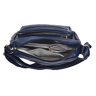 Navy Color Multi Pocket Genuine Leather Crossbody Bag with Shoulder Strap , Vintage Leather Crossbody Bag , Essential Minimalist Crossbody Bag , Utility Zipper Crossbody Bag
