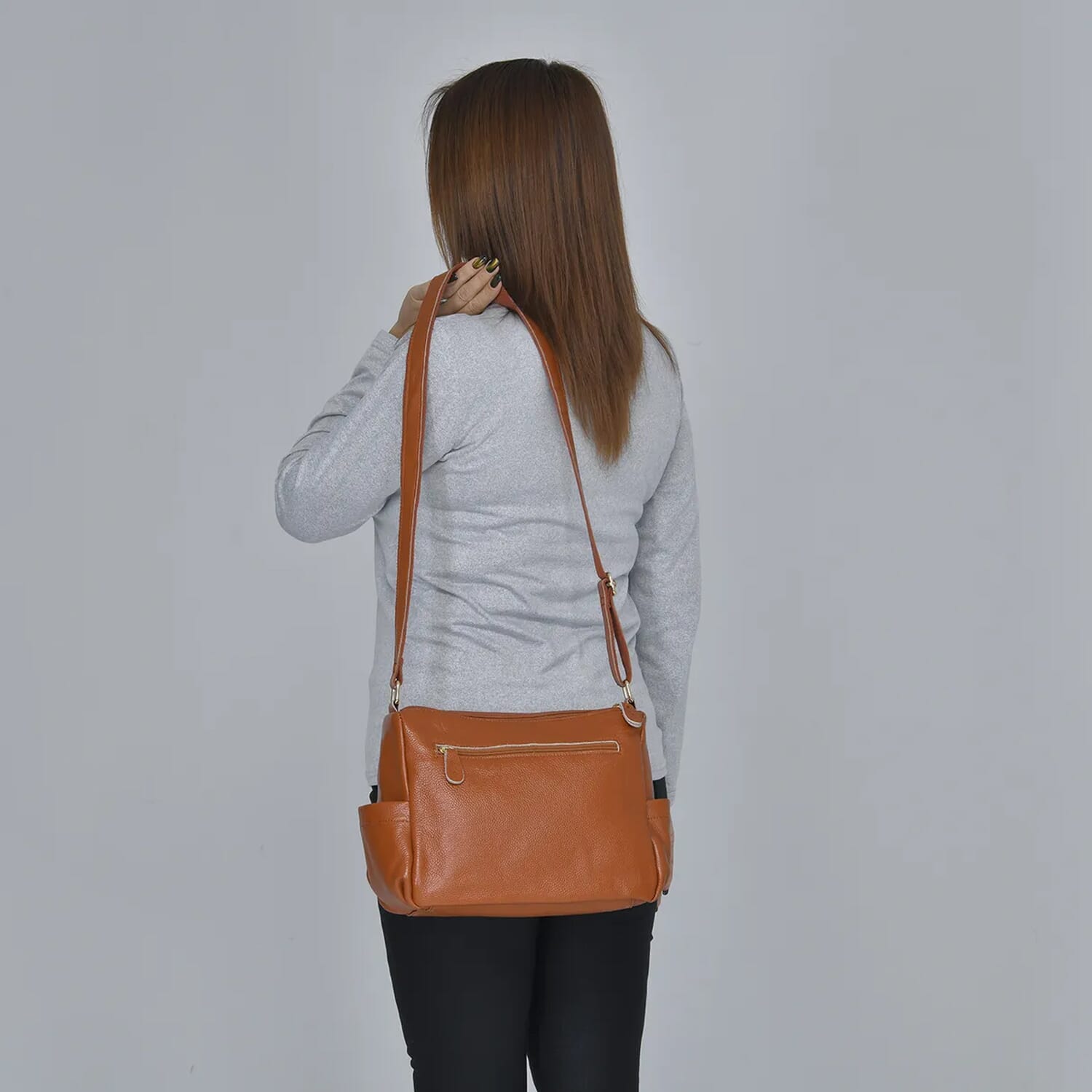 Buy Tan Color Multi Pocket Genuine Leather Crossbody Bag with