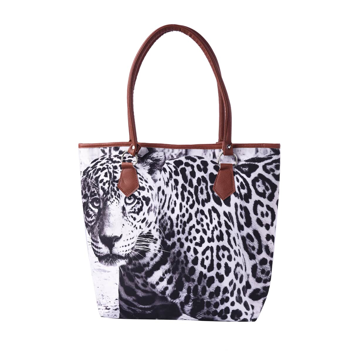PASSAGE White and Black Realistic Leopard Pattern Polyester Tote Bag (16.54"x4.33"x14") with Handle Drop image number 0