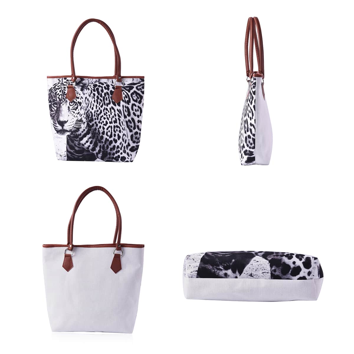 PASSAGE White and Black Realistic Leopard Pattern Polyester Tote Bag (16.54"x4.33"x14") with Handle Drop image number 2