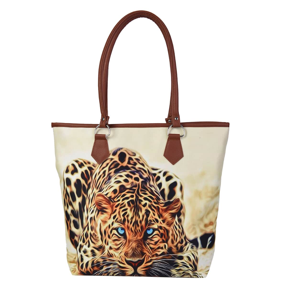 Passage Yellow and White Realistic Leopard Print Pattern Tote Bag with Handle Drop image number 0