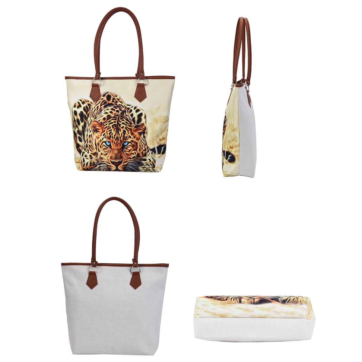 Passage Yellow and White Realistic Leopard Print Pattern Tote Bag with Handle Drop image number 3
