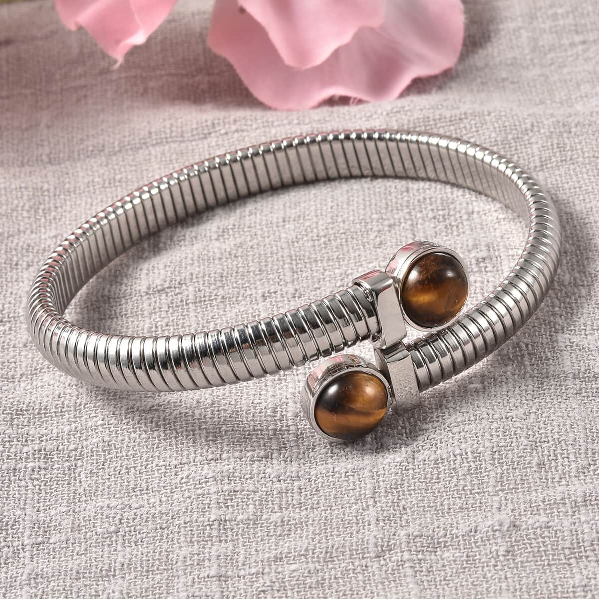 Yellow Tiger's Eye Cuff Bracelet in Stainless Steel (7.50 In) 7.10 ctw image number 1