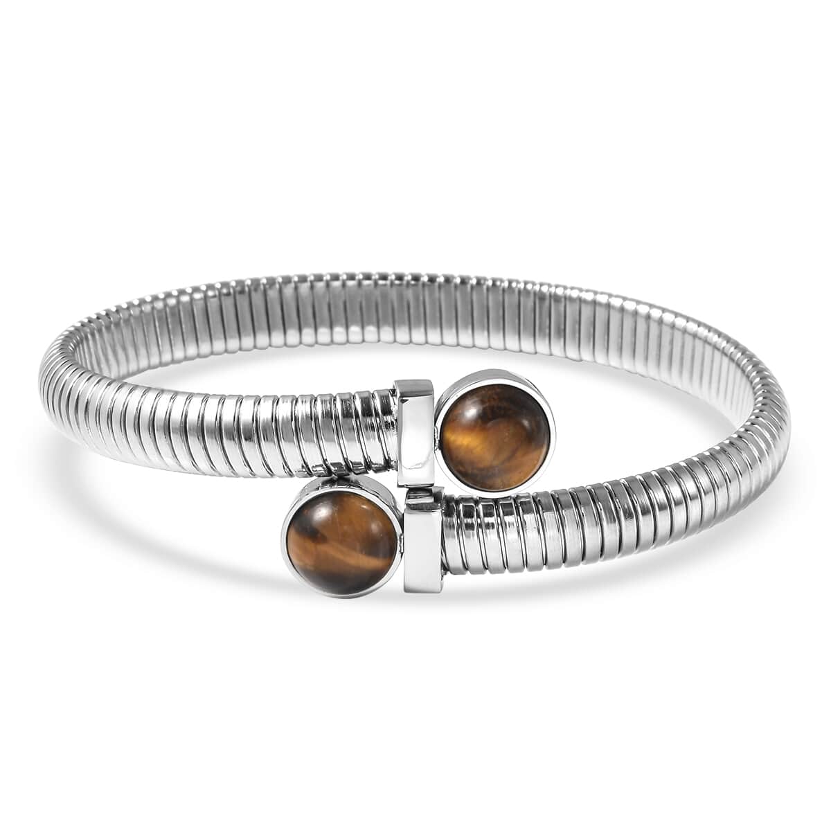 Yellow Tiger's Eye Cuff Bracelet in Stainless Steel (7.50 In) 7.10 ctw image number 3