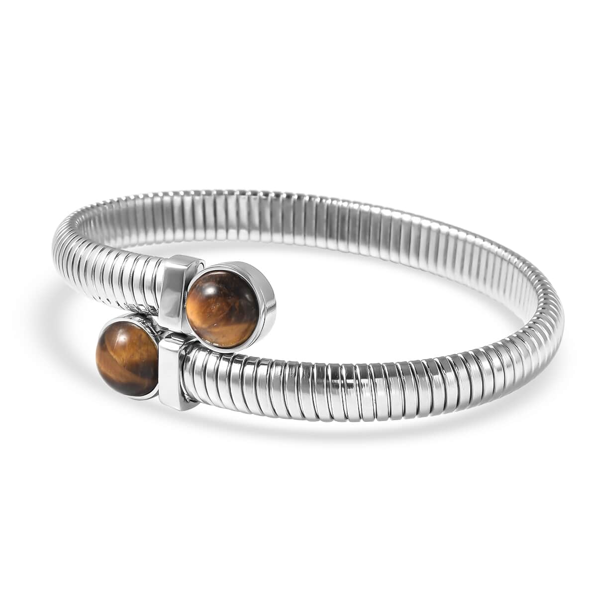Yellow Tiger's Eye Cuff Bracelet in Stainless Steel (7.50 In) 7.10 ctw image number 4