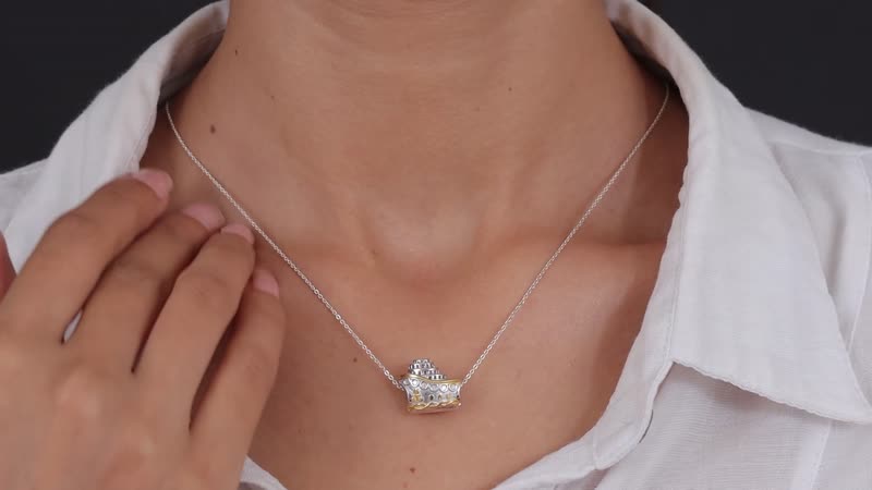 14K Yellow Gold and Platinum Over Sterling Silver Ship Charm 3.55 Grams