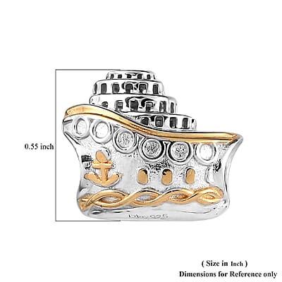 14K Yellow Gold and Platinum Over Sterling Silver Ship Charm 3.55 Grams