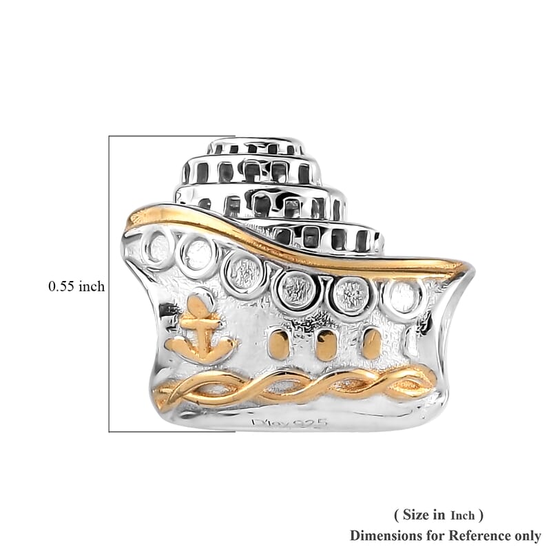 14K Yellow Gold and Platinum Over Sterling Silver Ship Charm 3.55 Grams