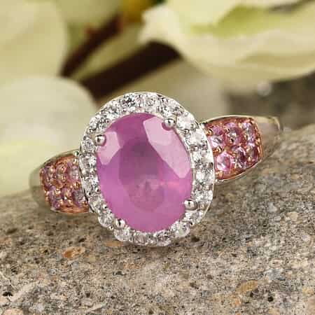 Ilakaka Hot Pink Sapphire and Multi Gemstone Ring in Platinum Over Sterling Silver (Size 6.0) 3.40 ctw image number 1