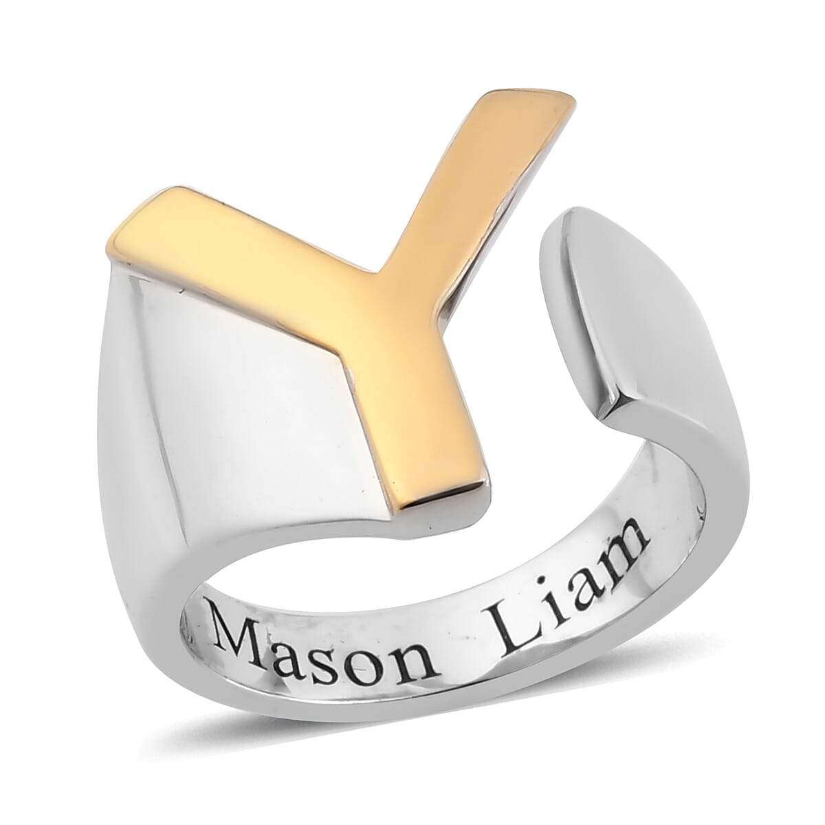 Personalized Initial Y Ring in 18K YG Plated and Platinum Bond (Size 7.0) image number 0