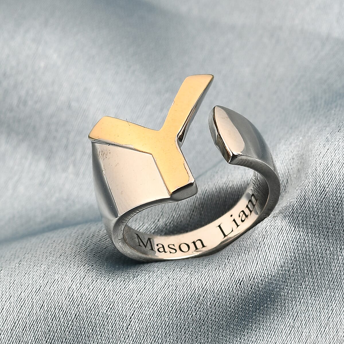 Personalized Initial Y Ring in 18K YG Plated and Platinum Bond (Size 7.0) image number 1