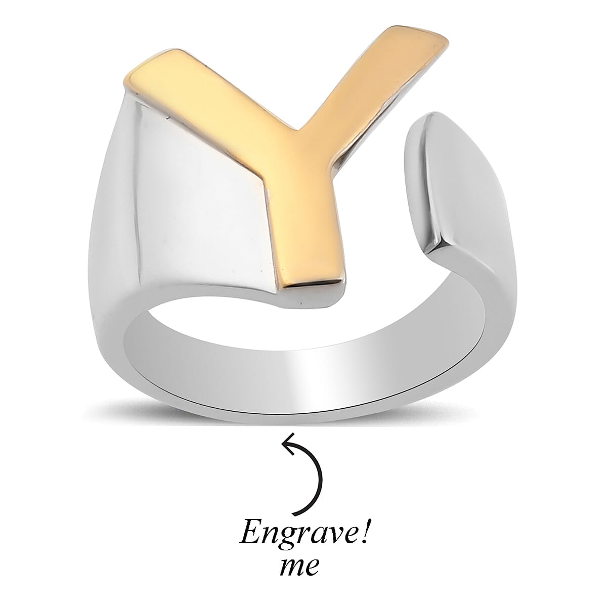 Personalized Initial Y Ring in 18K YG Plated and Platinum Bond (Size 7.0) image number 2