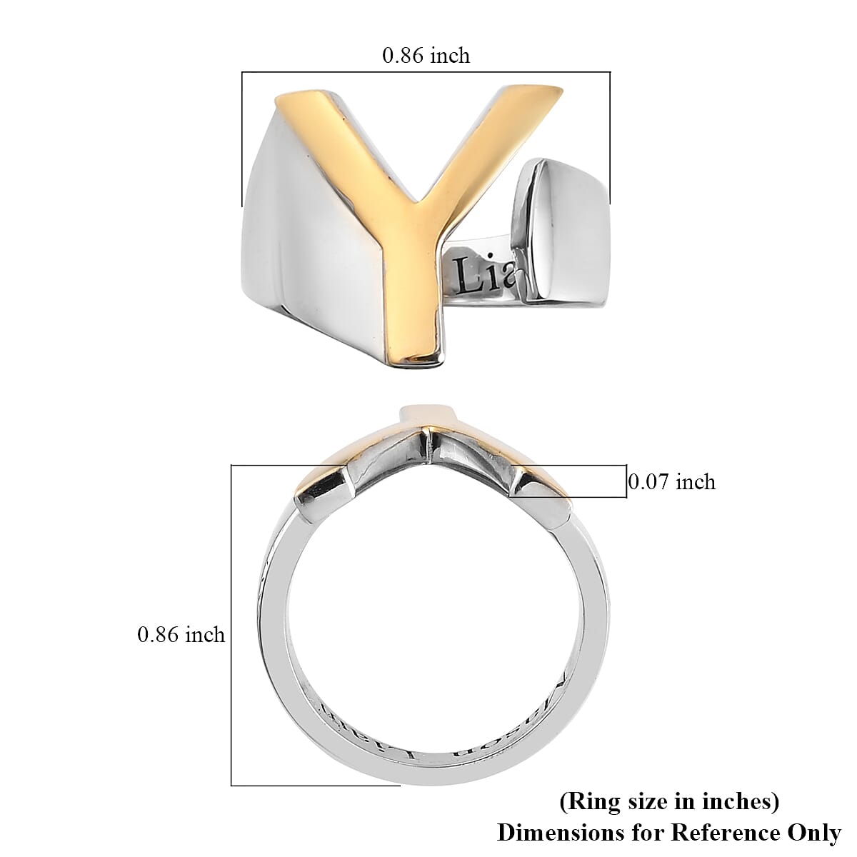 Personalized Initial Y Ring in 18K YG Plated and Platinum Bond (Size 7.0) image number 5
