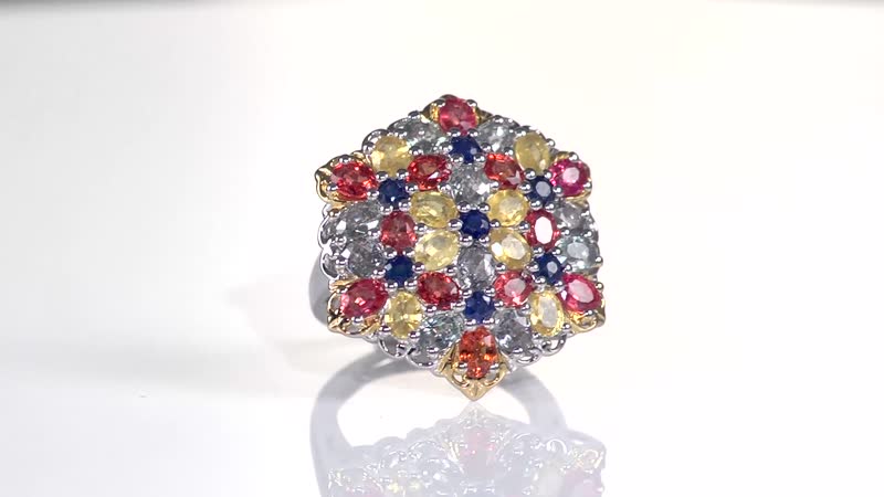 Multi Sapphire Cluster Ring in Platinum Over Sterling Silver 7.50 Grams 7.50 ctw