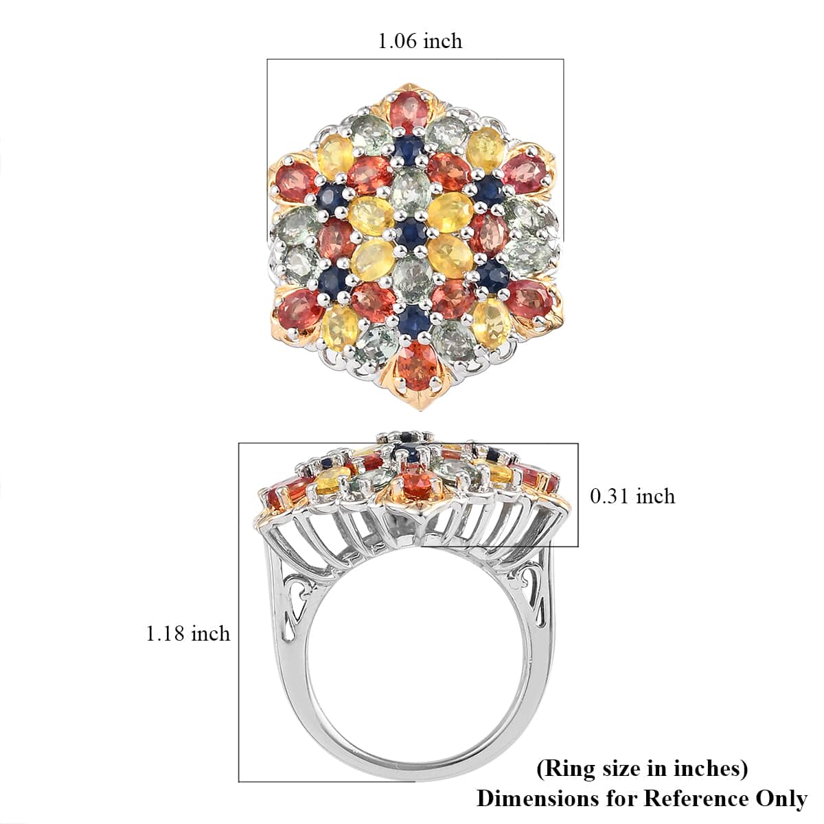 Multi Sapphire Cluster Ring in Platinum Over Sterling Silver (Size 7.0) 7.50 Grams 7.50 ctw image number 5