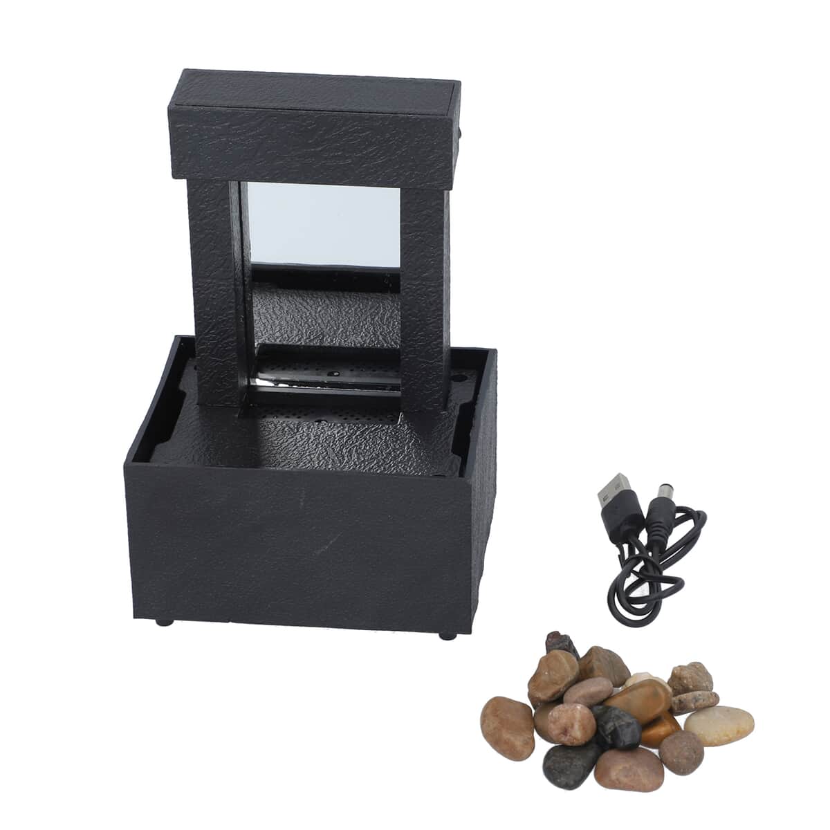 Black Mini Waterfalls Water Fountain with LED Light (4.33"x3.54"x6.69") (2xAA Battery Not Incclude) image number 0