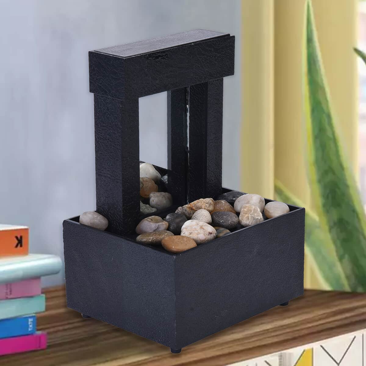 Black Mini Waterfalls Water Fountain with LED Light (4.33"x3.54"x6.69") (2xAA Battery Not Incclude) image number 1
