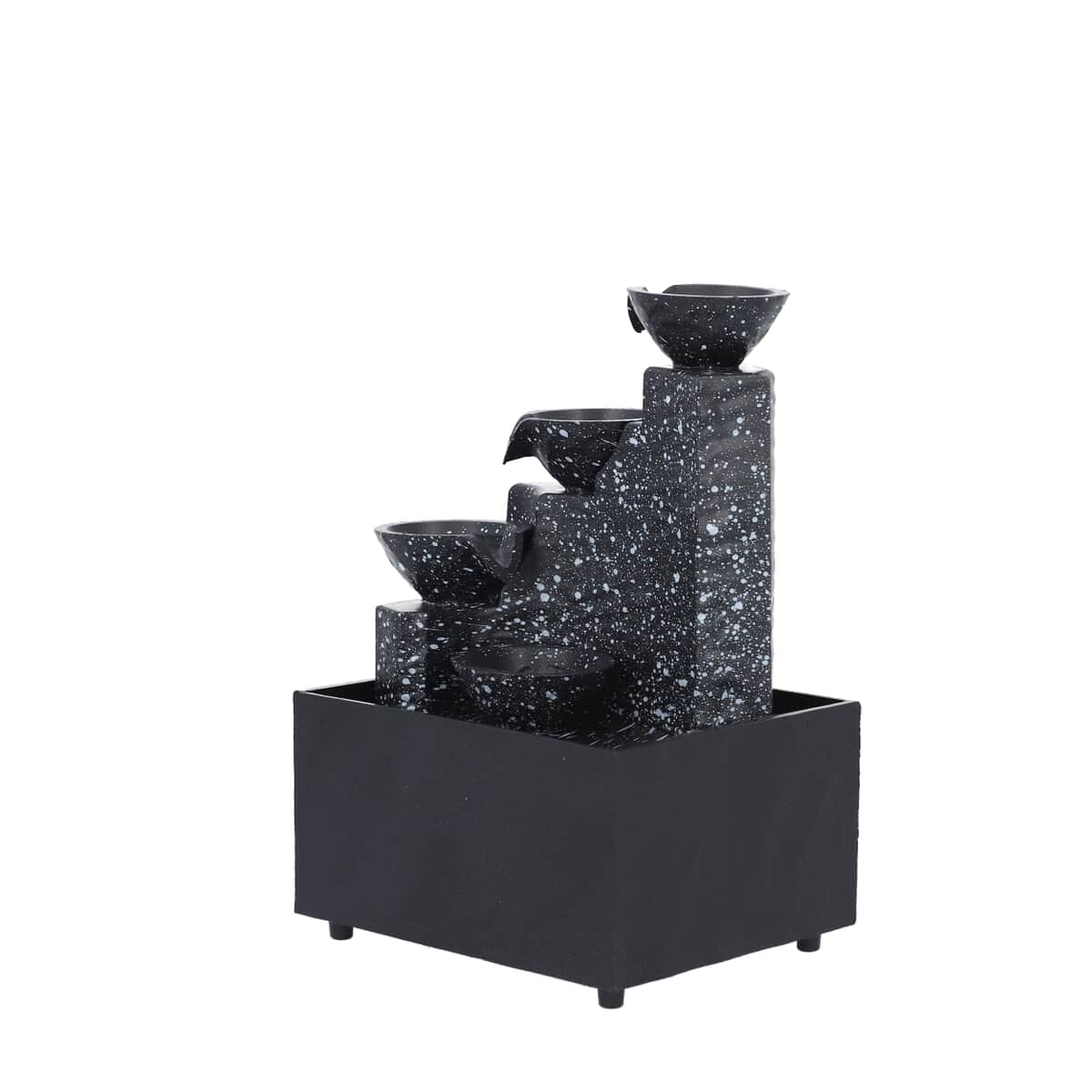 Black Mini Four Liquor Cups Water Fountain with LED Light, Battery Operated 3 Tier Table Top Indoor Outdoor Showpiece Fountain for Living Room Table Decor Bedroom Office - Water Circulation (2xAA Battery Not Included) image number 1