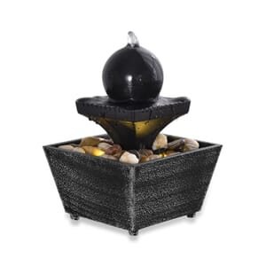 Black Mini Spherical Top Water Fountain with LED Light, Battery Operated 3 Tier Table Top Indoor Outdoor Showpiece Fountain for Living Room Table Decor Bedroom Office - Water Circulation (2xAA Battery Not Included)