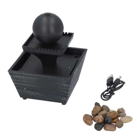 Black Mini Spherical Top Water Fountain with LED Light, Battery Operated 3 Tier Table Top Indoor Outdoor Showpiece Fountain for Living Room Table Decor Bedroom Office - Water Circulation (2xAA Battery Not Included) image number 3