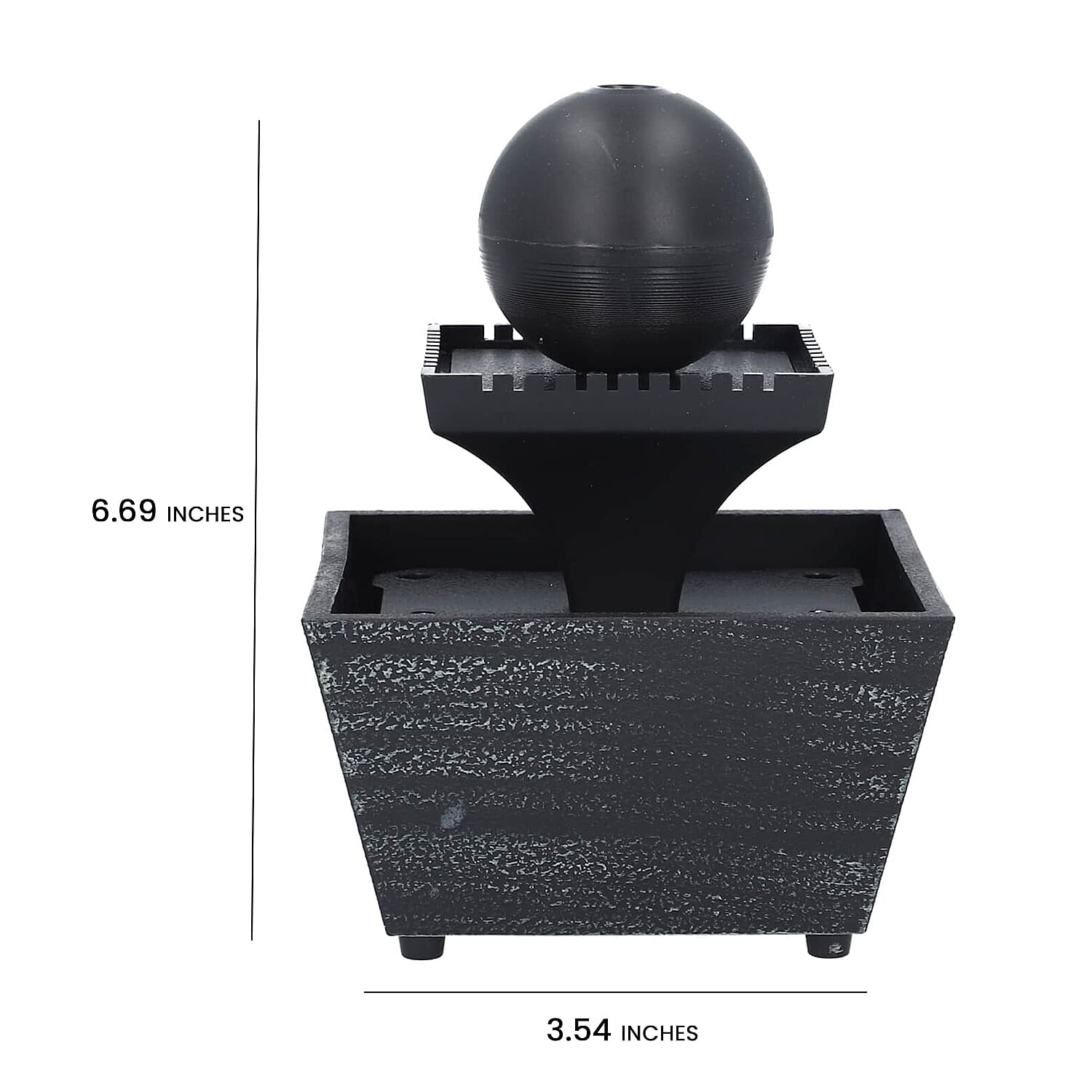 Black Mini Spherical Top Water Fountain with LED Light, Battery Operated 3 Tier Table Top Indoor Outdoor Showpiece Fountain for Living Room Table Decor Bedroom Office - Water Circulation (2xAA Battery Not Included)
