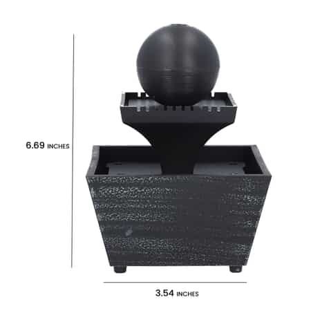 Black Mini Spherical Top Water Fountain with LED Light, Battery Operated 3 Tier Table Top Indoor Outdoor Showpiece Fountain for Living Room Table Decor Bedroom Office - Water Circulation (2xAA Battery Not Included) image number 7