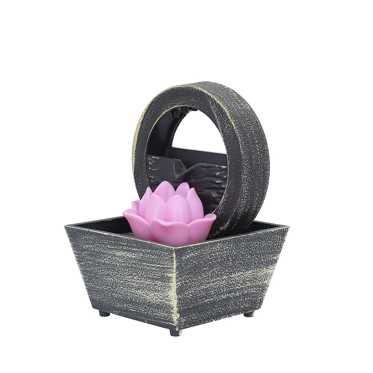 Black Mini Lotus Water Fountain with LED Light, Battery Operated Lotus Table Top Indoor Outdoor Showpiece Fountain for Living Room Table Decor Bedroom Office - Water Circulation (2xAA Battery Not Included) image number 1