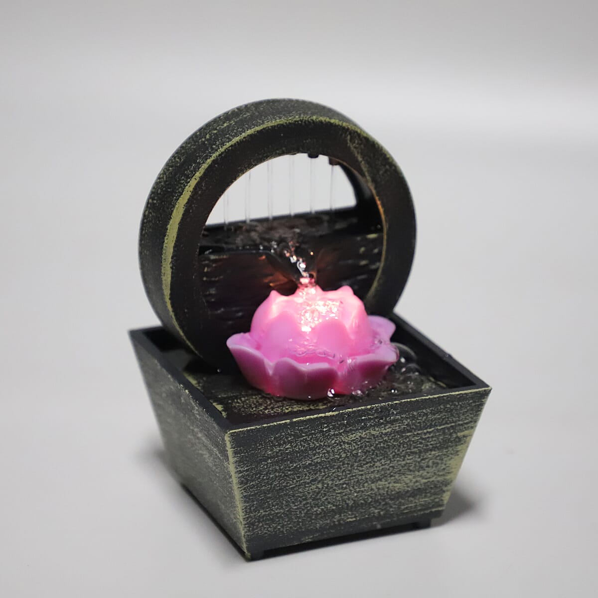 Black Mini Lotus Water Fountain with LED Light, Battery Operated Lotus Table Top Indoor Outdoor Showpiece Fountain for Living Room Table Decor Bedroom Office - Water Circulation (2xAA Battery Not Included) image number 5