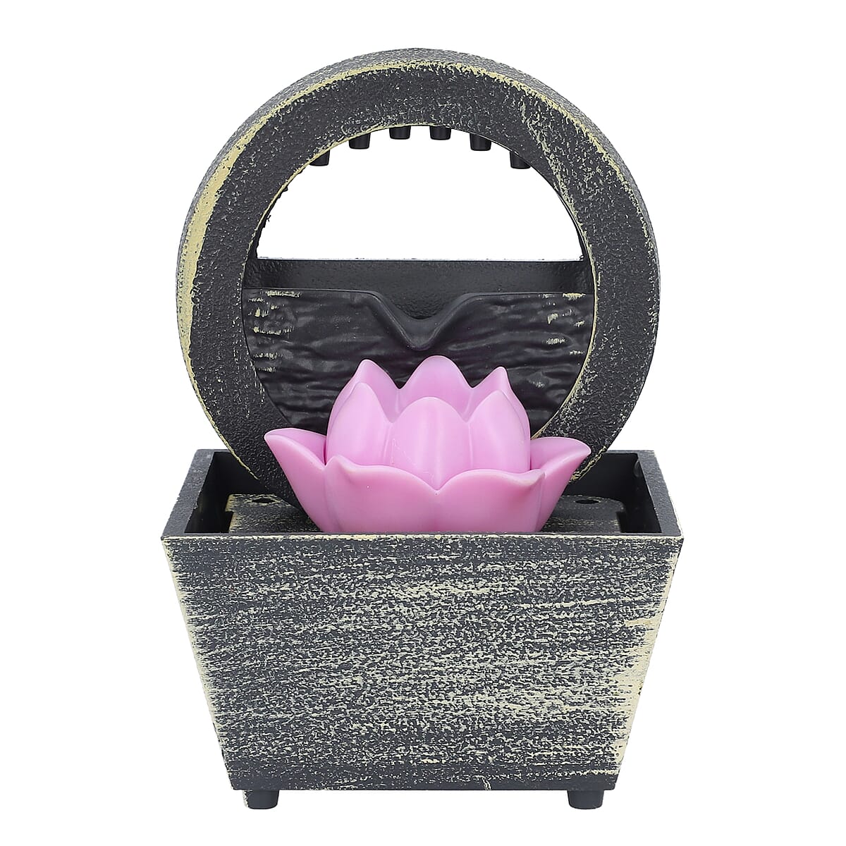 Black Mini Lotus Water Fountain with LED Light, Battery Operated Lotus Table Top Indoor Outdoor Showpiece Fountain for Living Room Table Decor Bedroom Office - Water Circulation (2xAA Battery Not Included) image number 6