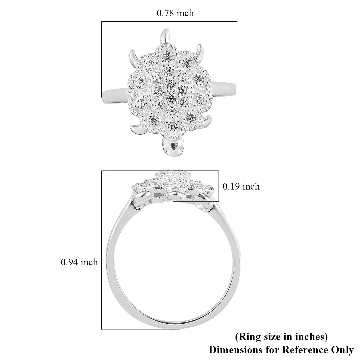 Simulated Diamond Turtle Ring in Sterling Silver (Size 8.0) image number 6