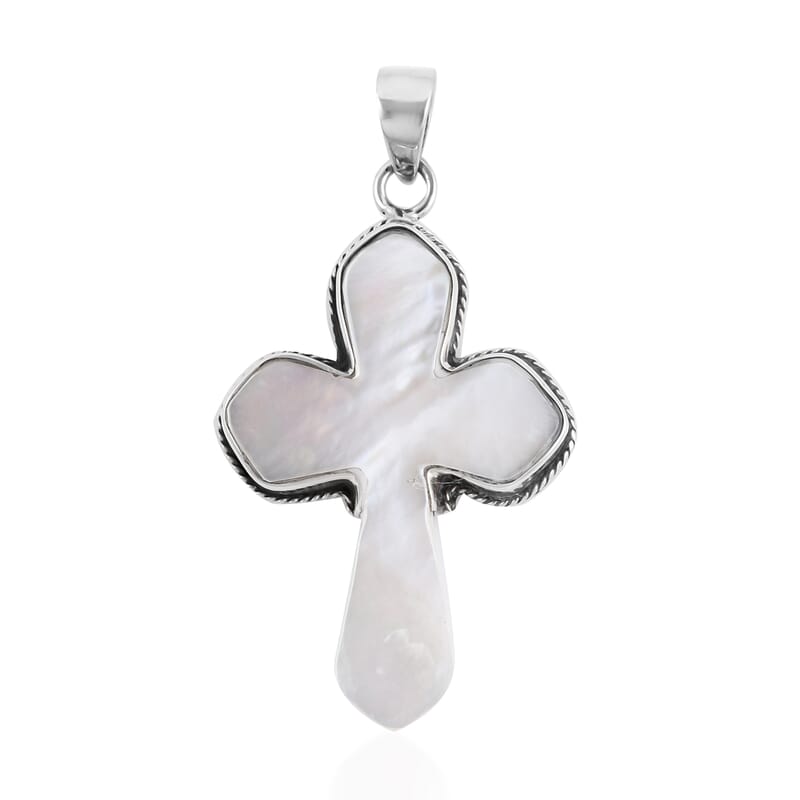 Mother of Pearl Cross Pendant in Sterling Silver