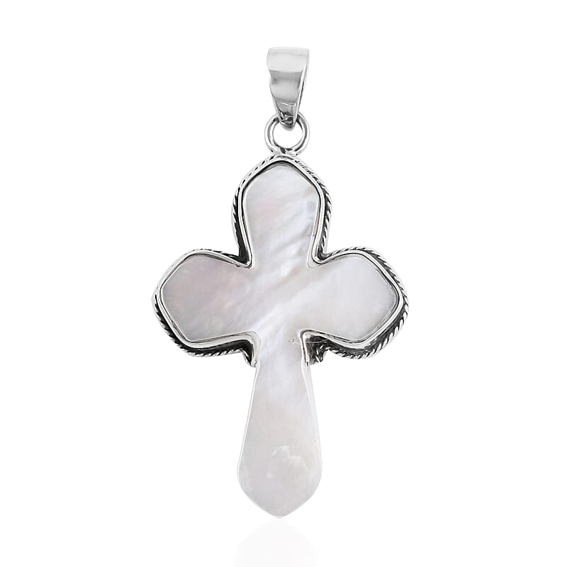 Mother of Pearl Cross Pendant in Sterling Silver