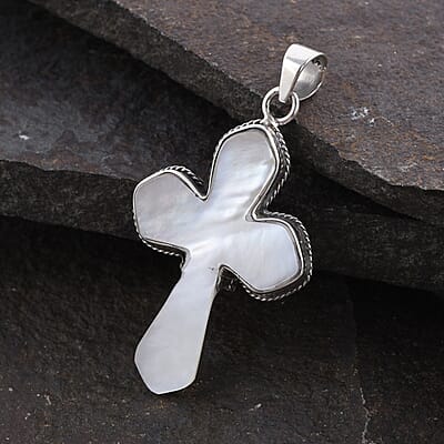 Mother of Pearl Cross Pendant in Sterling Silver