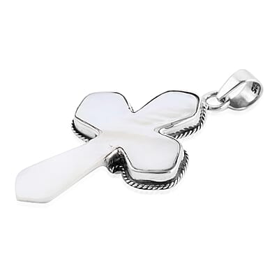 Mother of Pearl Cross Pendant in Sterling Silver